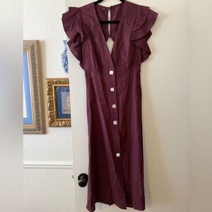 Anthropologie Linen Charlie Holiday Deep Purple Midi Dress Small